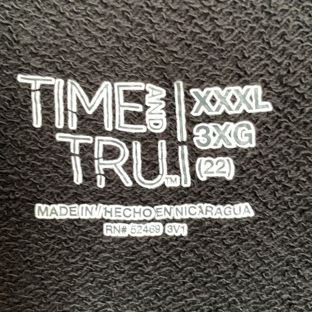 Time & Tru xxxl 3x (22) black French terry long sleeve sweatshirt PTP 28” - Picture 3 of 5